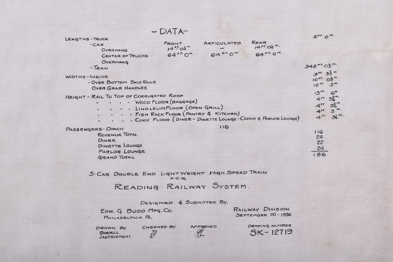 2115 - Original 1937 Budd Company Reading Railroad Proposed Double End 5 Car 