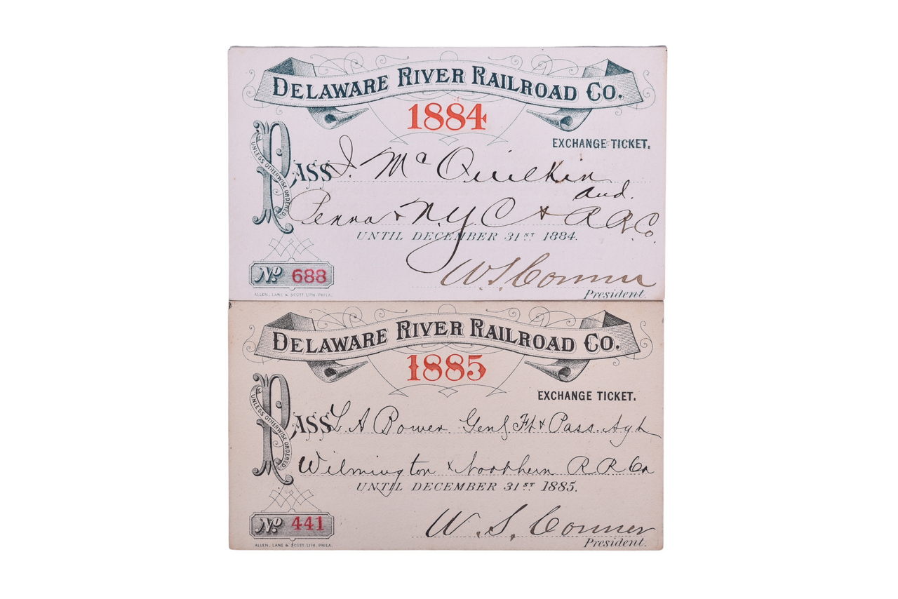 2117 - 1884 and 1885 Delaware River Railroad Company Annual Passes thumbnail