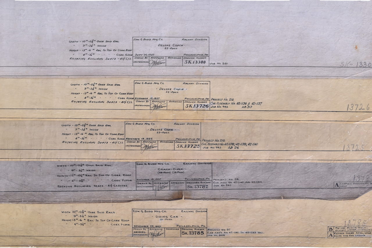 2123 - Five Original 1937 Budd Company Chicago Burlington & Quincy Railroad Passenger Car Drawings thumbnail