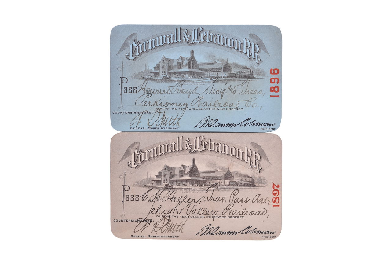2125 - Pair of Cornwall & Lebanon Railroad Annual Passes - 1896 and 1897 thumbnail