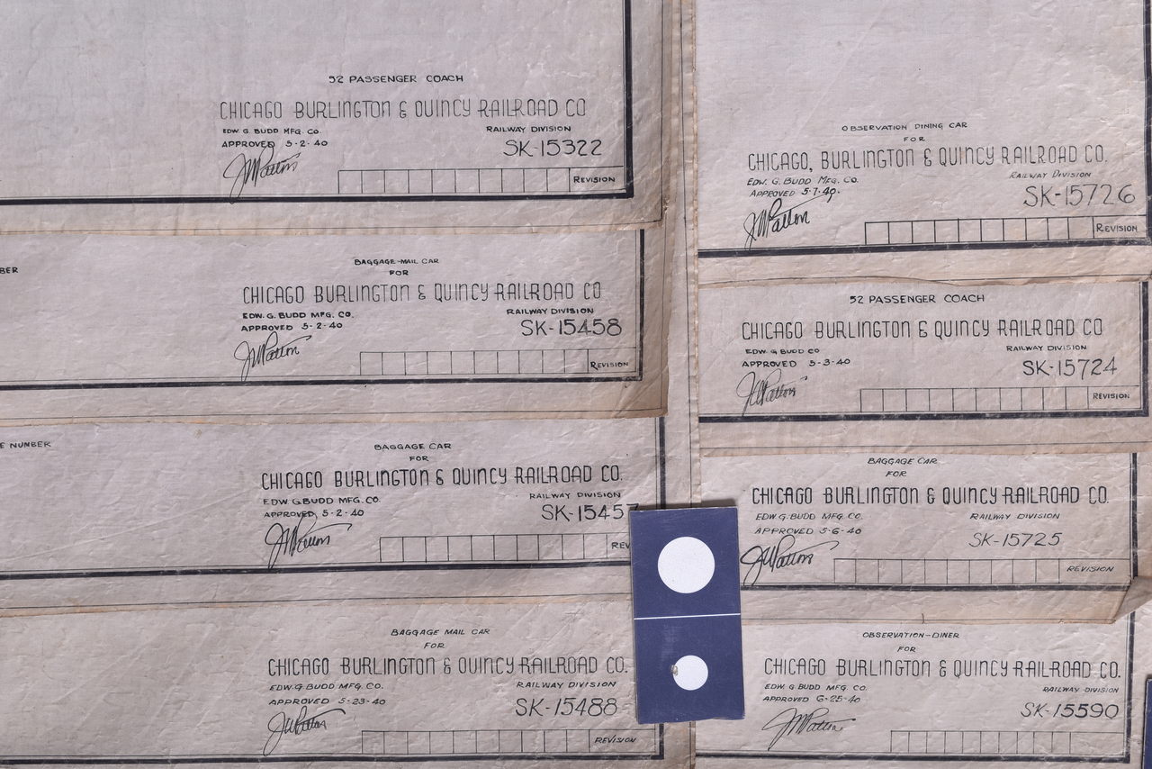 2127 - Eight Original 1940 Budd Company Chicago Burlington & Quincy Railroad Silver Series Car Drawings thumbnail