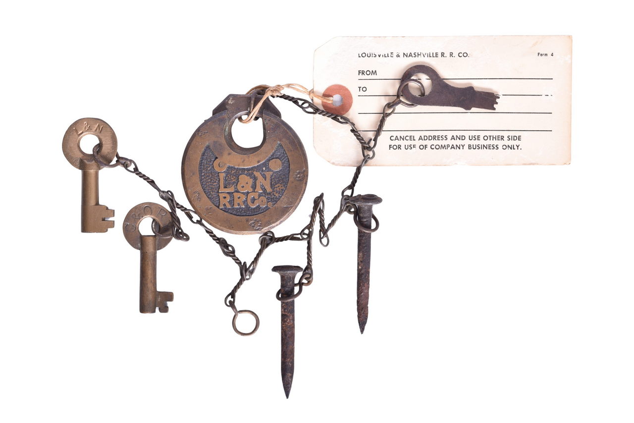 2128 - Louisville and Nashville Railroad Six Lever Brass Pancake Lock w/ Key thumbnail