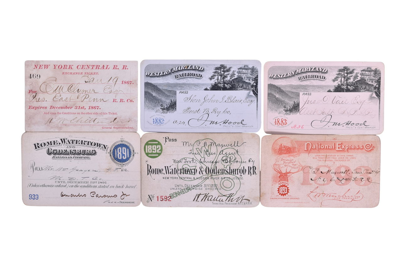 2129 - Six Northeast Railroad Annual Passes - New York Central, Western Maryland, Rome Watertown & Ogdensburg, National Express Co. thumbnail