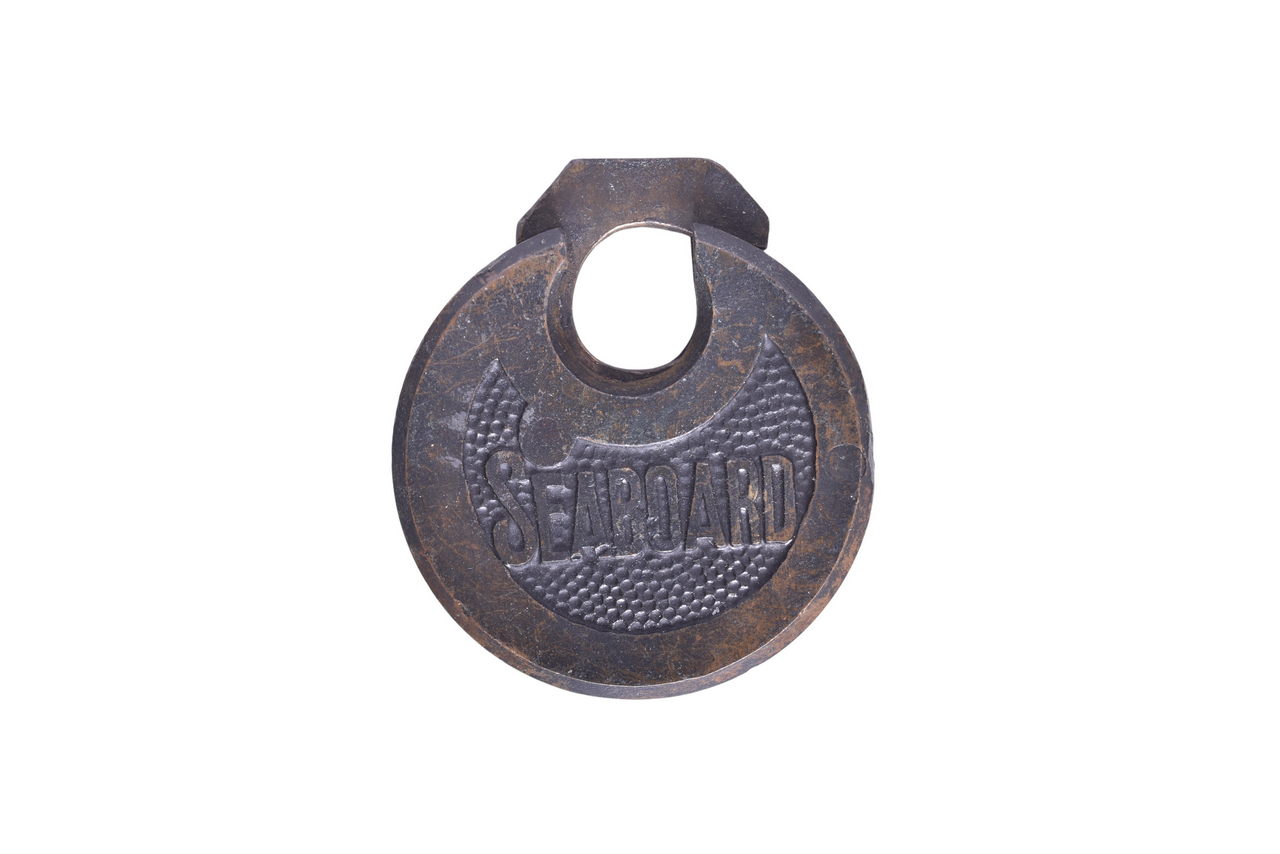 2138 - Miller Lock Co. Seaboard Railway Round Brass Six Lever Pancake Lock thumbnail