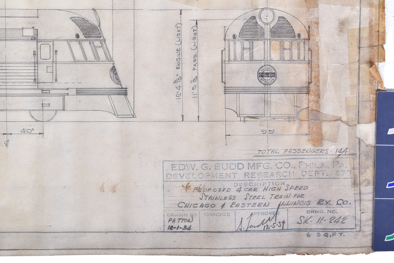 2139 - Original 1934 Budd Company Chicago & Eastern Illinois Railroad Proposed 4 Car 