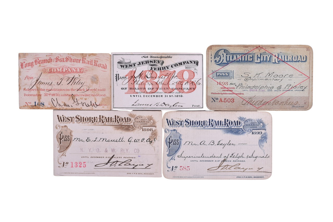 2145 - Five New Jersey Area Railroad Annual Passes - Long Beach & Sea Shore, Atlantic City, West Jersey Ferry, and West Shore thumbnail