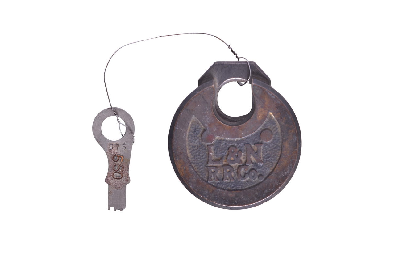2148 - Louisville and Nashville Railroad Six Lever Brass Pancake Lock w/ Key thumbnail