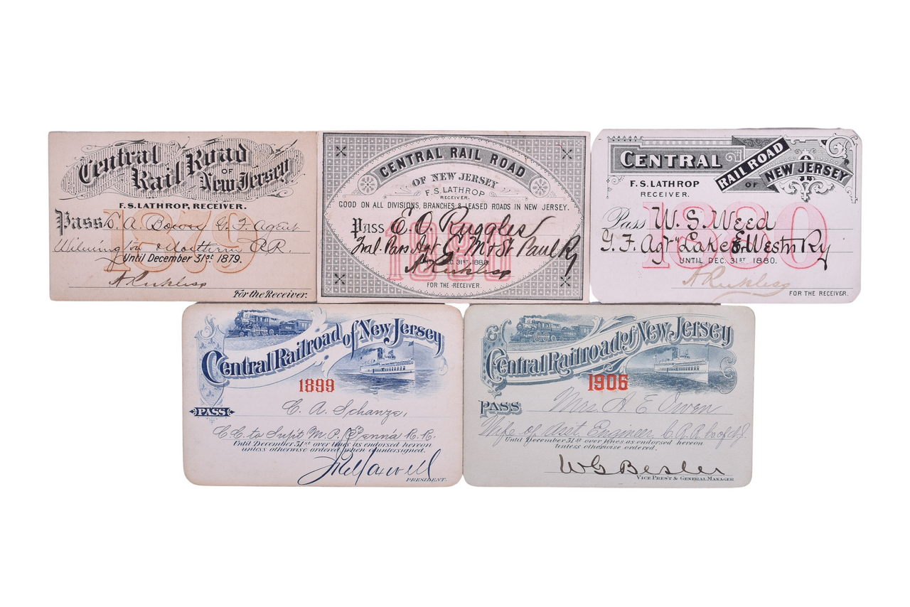 2149 - Five Central Railroad of New Jersey Annual Passes - 1879, 1880, 1899, 1906 thumbnail