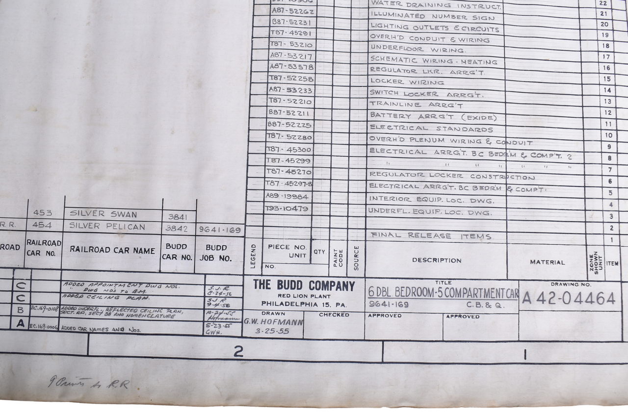 2159 - Original 1955 Budd Company CB&Q Railroad 6 Double Bedroom Car 