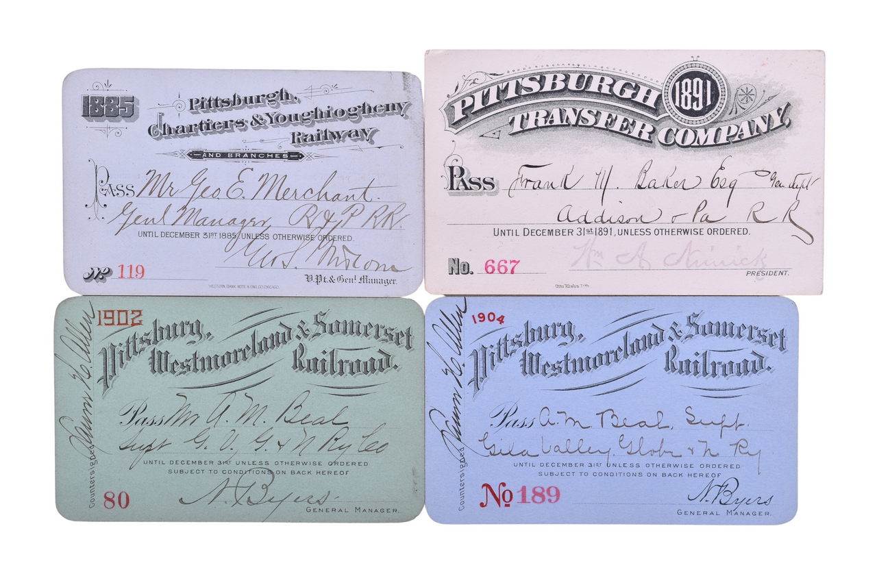 2161 - Four Pittsburgh Area Railroad Annual Passes - 1885, 1891, 1902, 1904 thumbnail