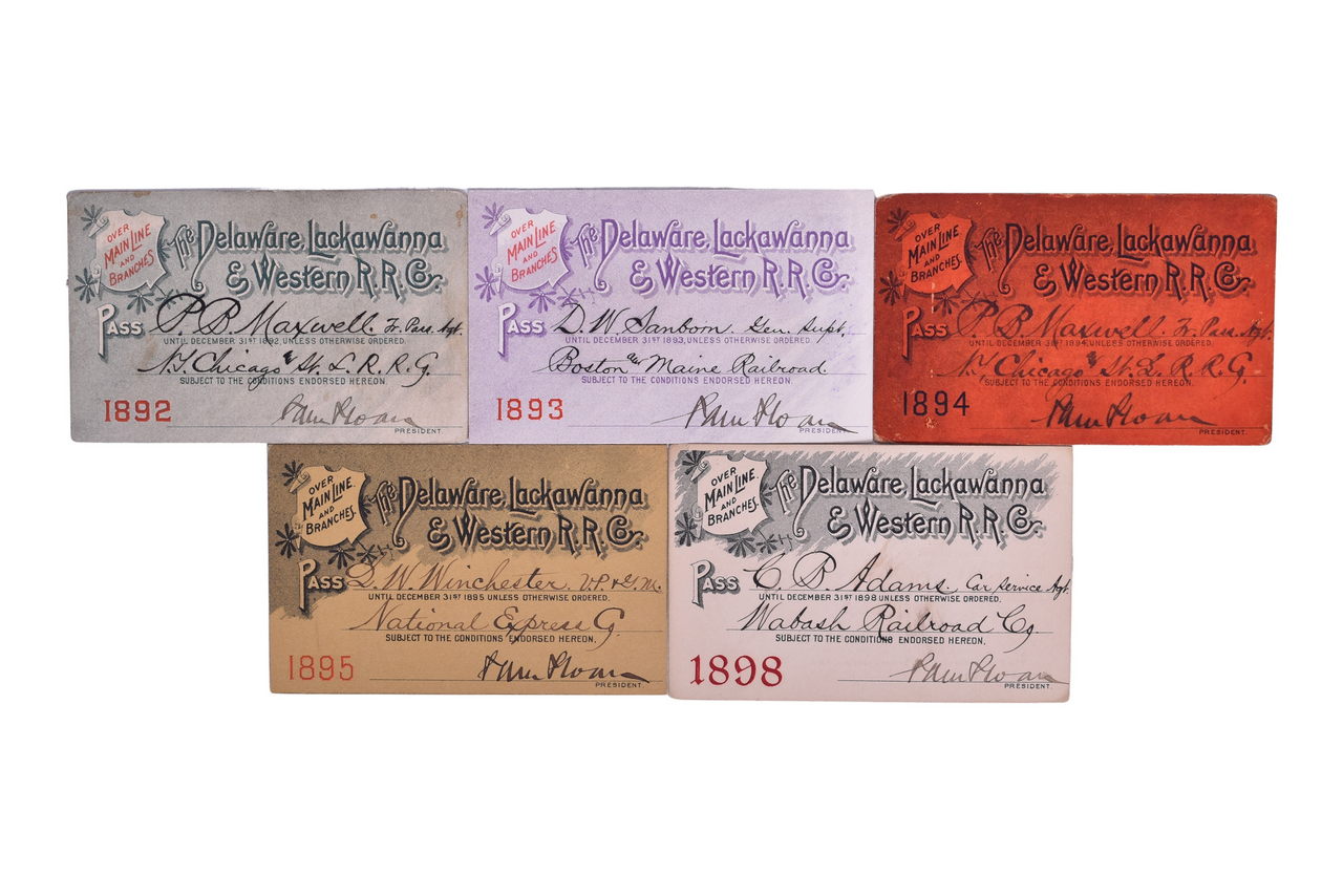 2165 - Five Delaware Lackawanna and Western Railroad Annual Passes - 1892, 1893, 1894, 1895, 1898 thumbnail