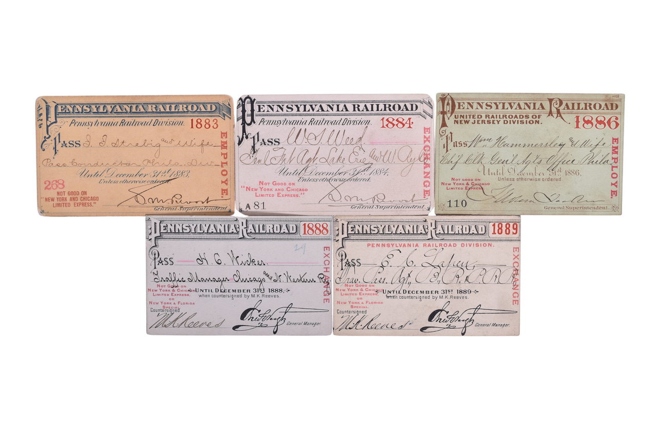 2173 - Five Pennsylvania Railroad Annual Passes - 1883, 1884, 1886, 1888, 1889 thumbnail