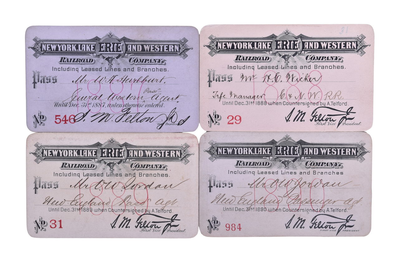 2185 - Four New York, Lake Erie & Western Railroad Annual Passes - 1887, 1888, 1889, 1890 thumbnail