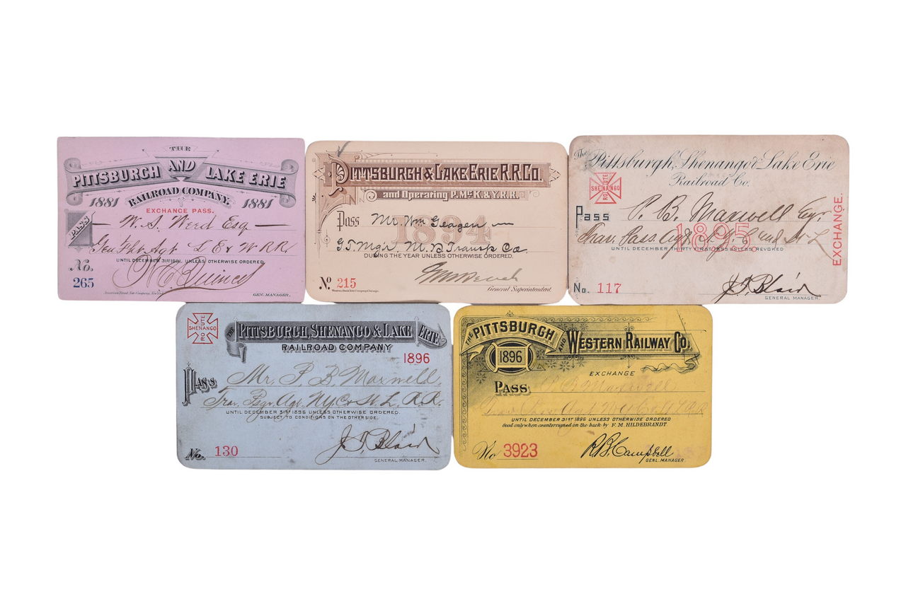 2189 - Five Pittsburgh Area Railroad Annual Passes - 1881, 1894, 1895, 1896 thumbnail