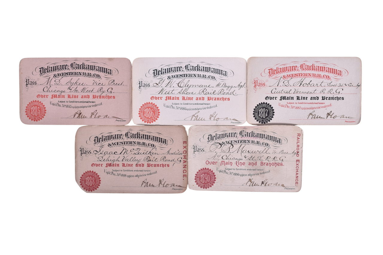 2190 - Five Delaware Lackawanna and Western Railroad Annual Passes - 1885, 1886, 1887, 1888, 1890 thumbnail