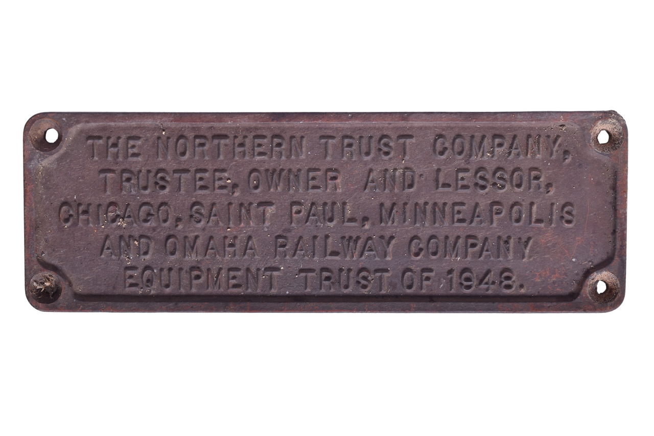 2192 - Chicago, Saint Paul, Minneapolis and Omaha Railway 1948 Cast Iron Trust Plate thumbnail