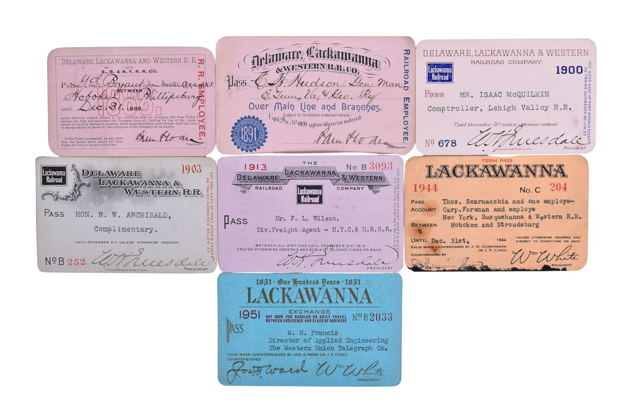 2193 - Seven Delaware, Lackawanna & Western Railroad Annual Passes - 1888, 1891, 1900, 1903, 1913, 1944, 1951 thumbnail