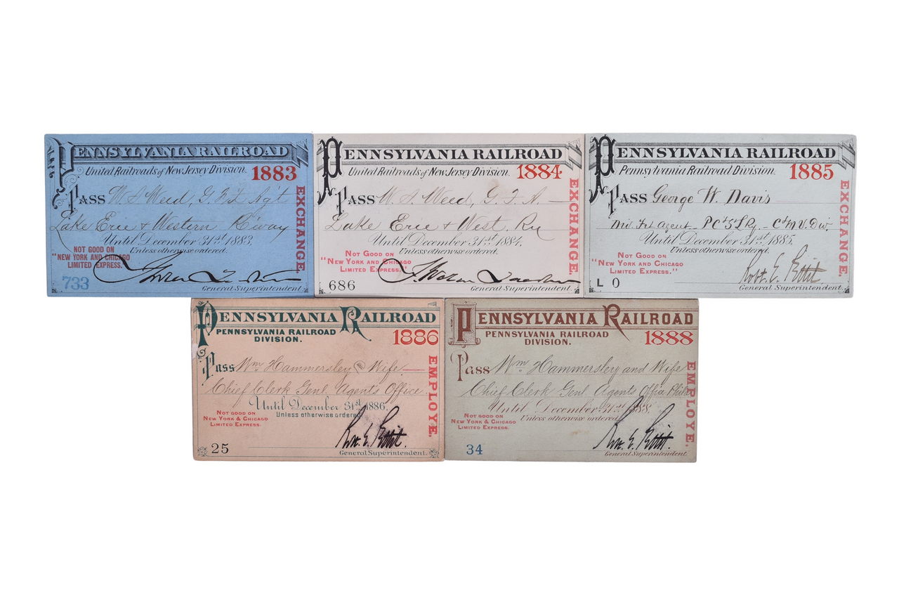 2197 - Five Pennsylvania Railroad Annual Passes - 1883, 1884, 1885, 1886, 1888 thumbnail