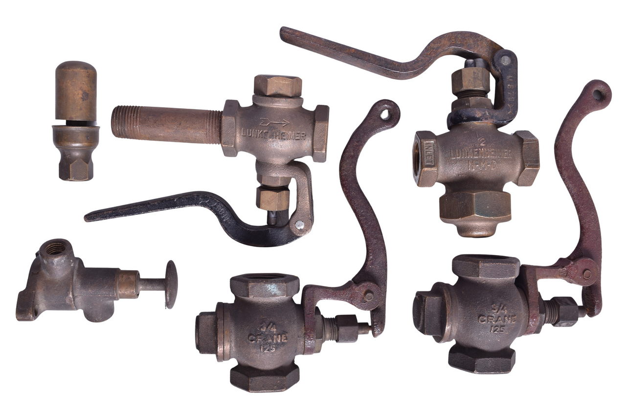 2200 - Brass Peanut Caboose Whistle and Five Steam Whistle Valves thumbnail