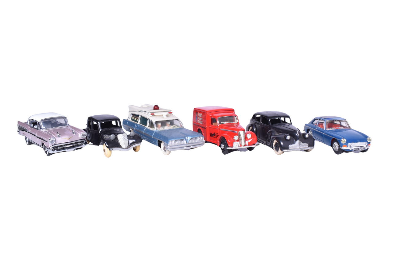 43 - Six Dinky / Matchbox Models - '57 Chevrolet Bel Air, Buick Viceroy, 1965 MGB-GT thumbnail