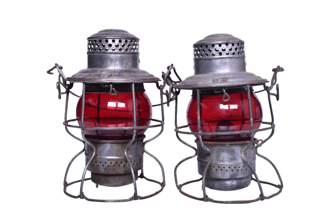 3020 - Pair of Adams & Westlake Railroad Lanterns - Chicago & North Western and Chicago Burlington and Quincy thumbnail