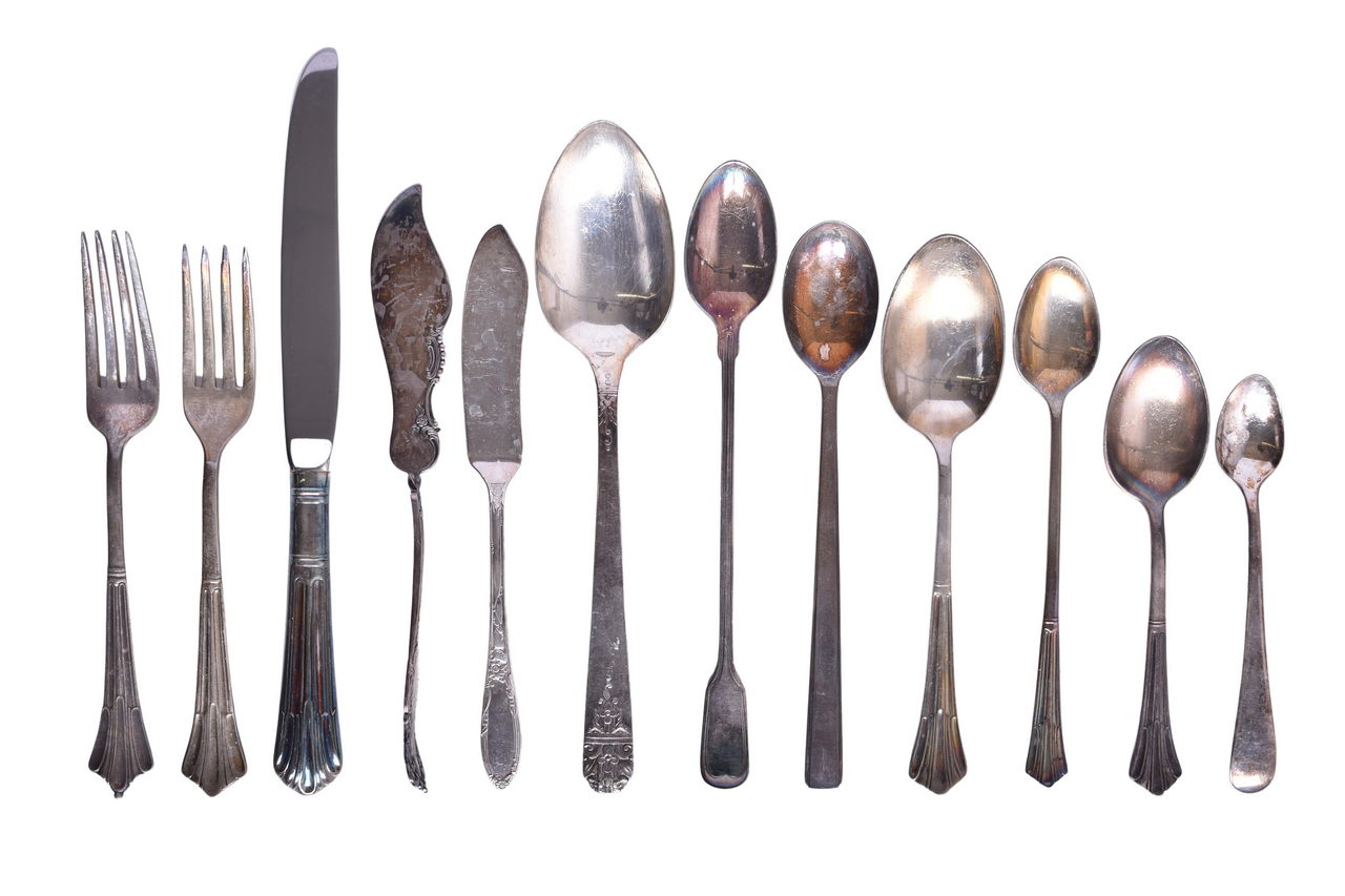 3001 - Twelve Pieces of Santa Fe Railroad and Unmarked Flatware - Albany Iced Teaspoon, Forks, Knives thumbnail