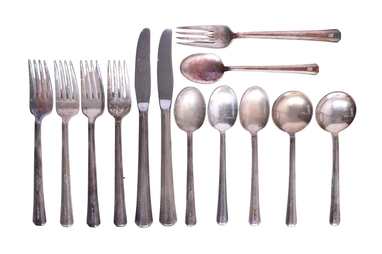 3009 - Thirteen Pieces of Pennsylvania Railroad and Penn Central Broadway Silver Flatware - Spoons, Forks, Knives thumbnail
