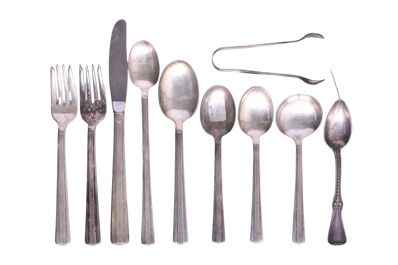 3015 - Ten Pieces of Missouri Pacific Lines Railroad Flatware - Sugar Tongs, Iced Teaspoon, Forks, Etc. thumbnail