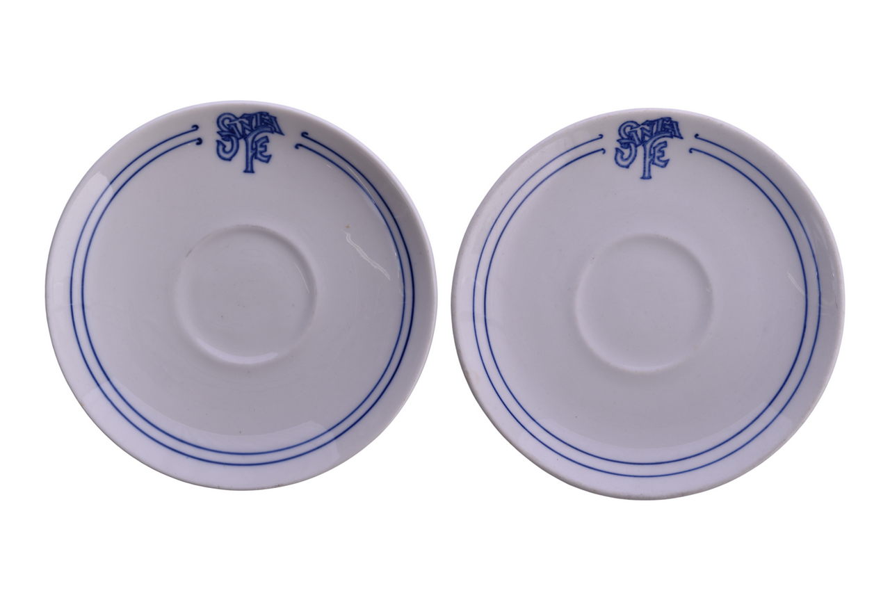 3023 - Pair of Santa Fe Railroad China Bleeding Blue Saucers - 5 3/4