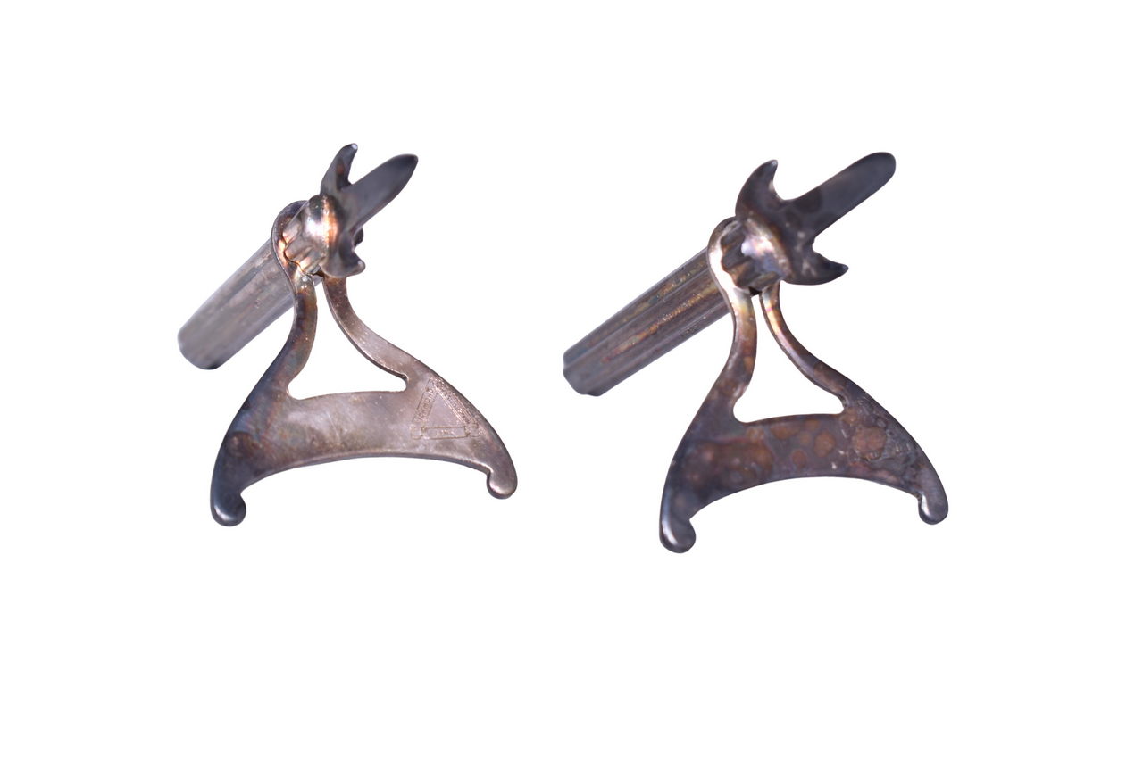 3025 - Pair of Richmond, Fredericksburg, and Potomac Railroad Silver Corn Holders thumbnail
