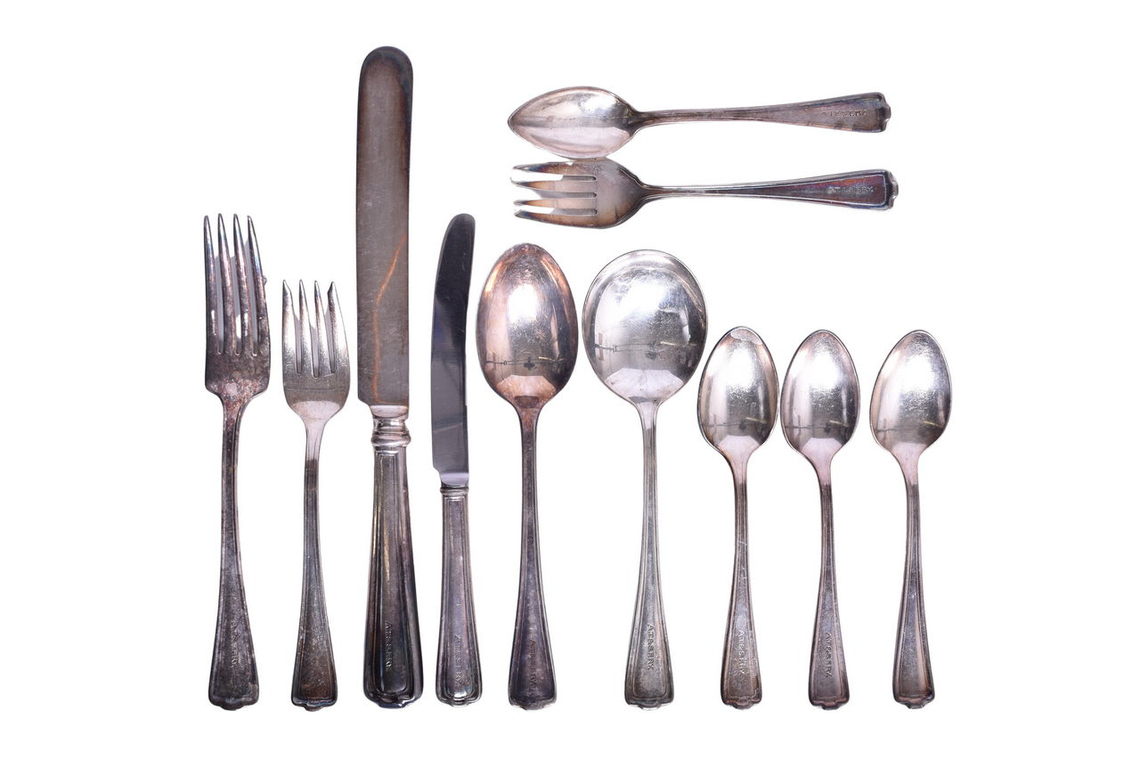 3039 - Eleven Pieces of Santa Fe Railroad Silver Cromwell Flatware - Spoons, Knives, Forks, and Unmarked thumbnail