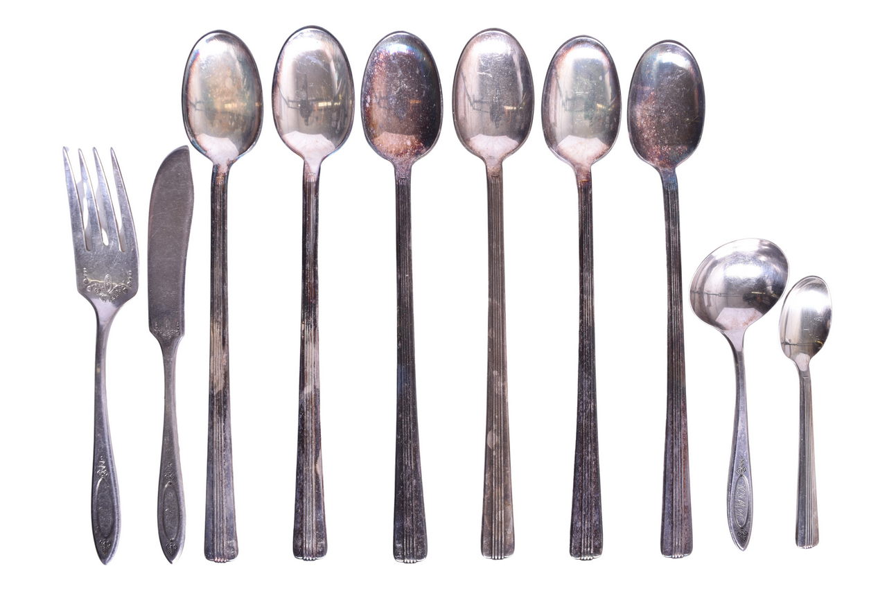3045 - Group of New York Central Railroad Silver Flatware - NYC24 Fork, Iced Teaspoons, Demitasse Spoon, Etc. thumbnail