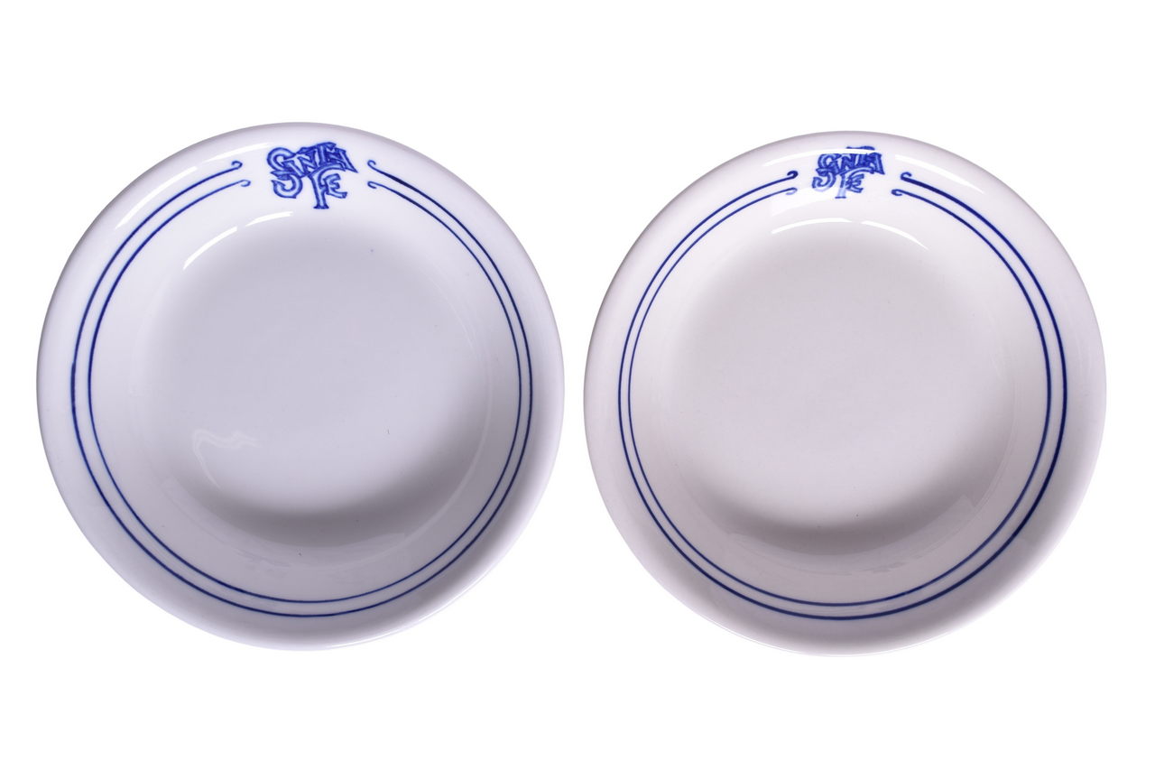 3055 - Pair of Santa Fe Railroad China Bleeding Blue Fruit Bowls thumbnail