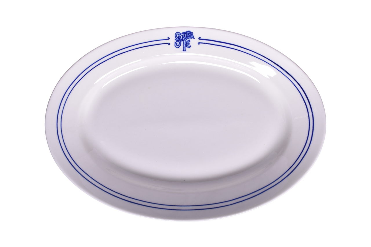 3067 - Atchison, Topeka, And Santa Fe Railroad China Bleeding Blue Oval Platter 13 3/4