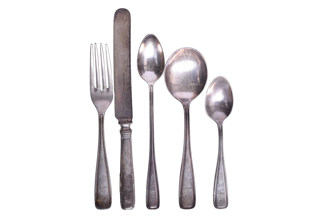 3087 - Five Pieces of Boston and Maine Railroad Silver Flatware - Iced Teaspoon, Fork, Knife, and Spoons thumbnail