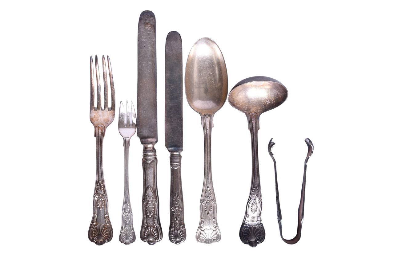 3099 - Group of Pennsylvania Railroad Silver Kings Flatware - Sugar Tongs, Oyster Fork, Serving Spoon, Ladle, Etc. thumbnail