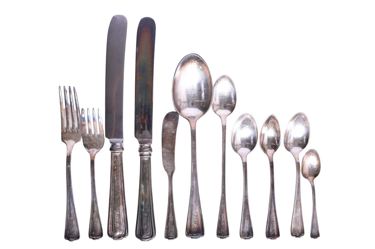 3105 - Group of Santa Fe Railroad Silver Cromwell Flatware - Demitasse and Grapefruit Spoons, Salad Fork, Etc. thumbnail