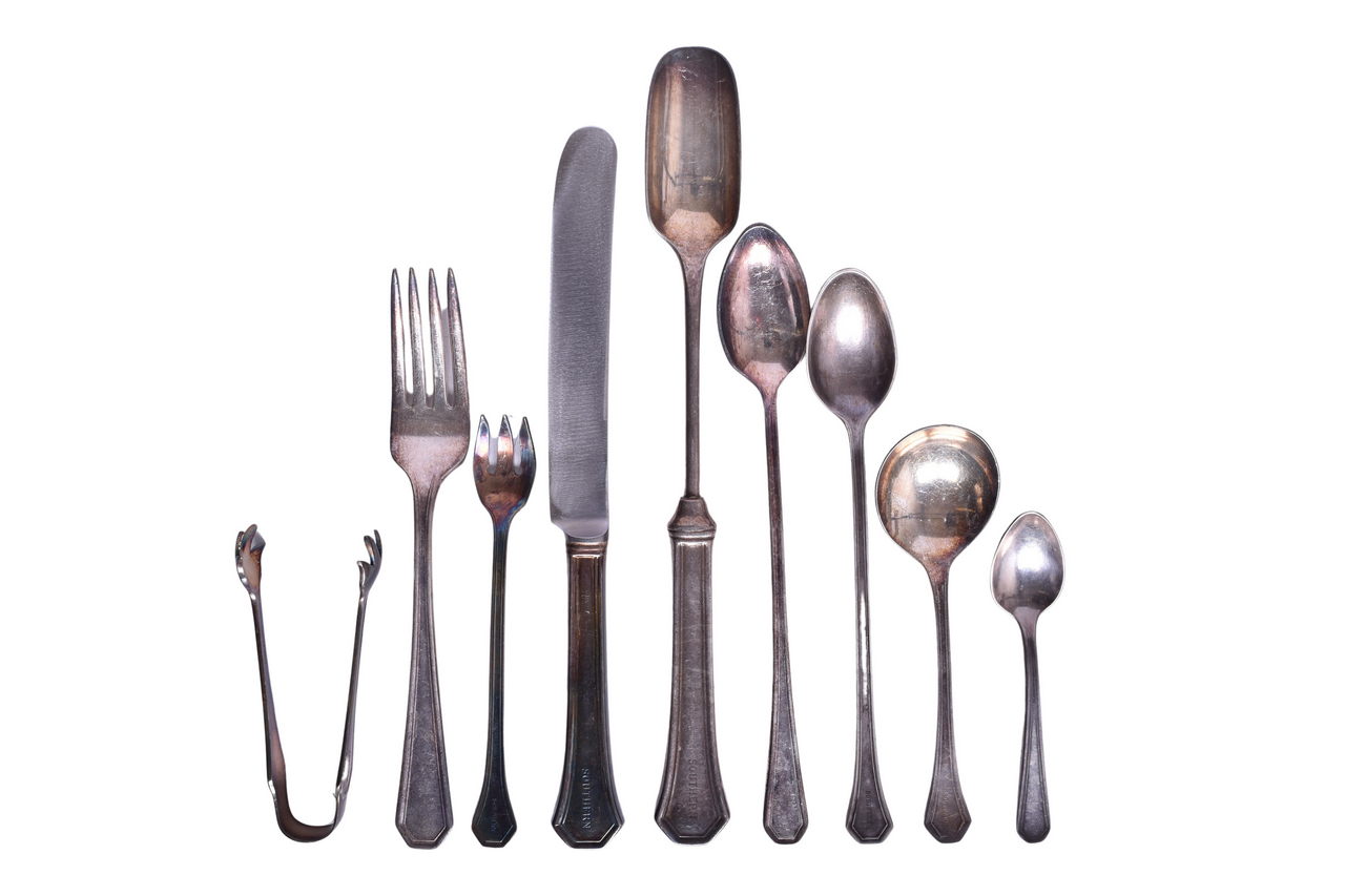 3111 - Group of Southern Railway De Soto Silver Flatware - Sugar Tongs, Cheese Scoop, Demitasse Spoon, Etc. thumbnail