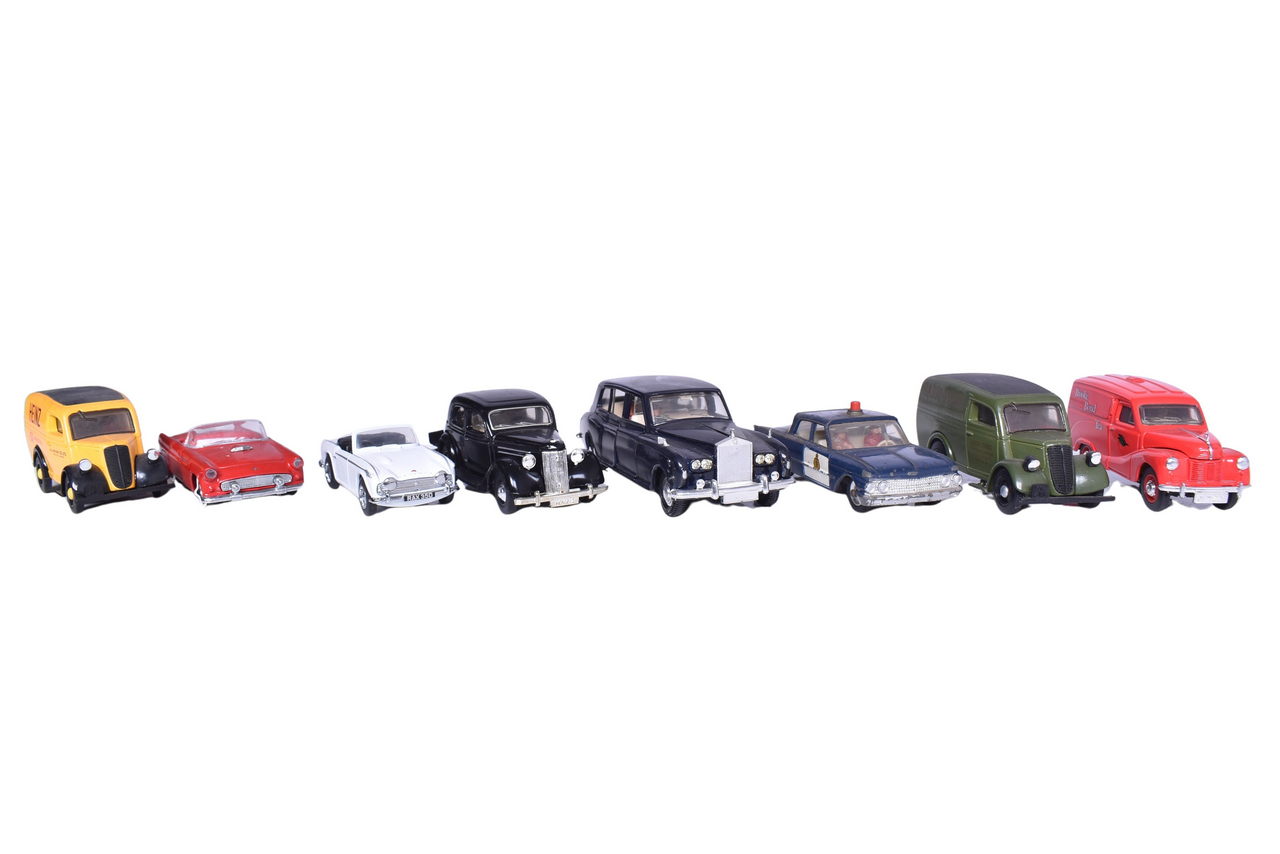 57 - Eight Dinky Car Models - 1955 Ford Thunderbird, 1949 Ford V-8 Pilot, 1965 Triumph TR4A thumbnail