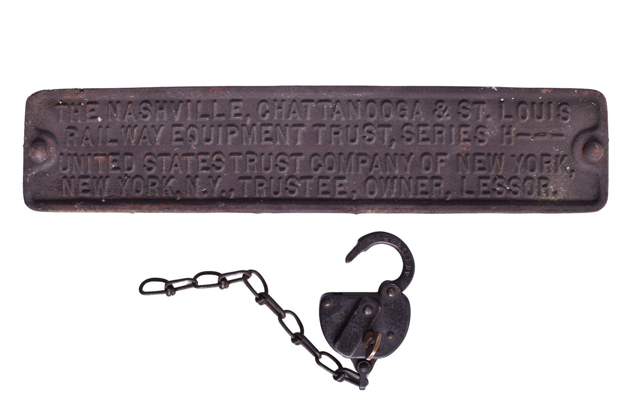 3106 - Nashville, Chattanooga & St. Louis Railway Cast Iron Railroad Trust Plate, Lock and Key thumbnail