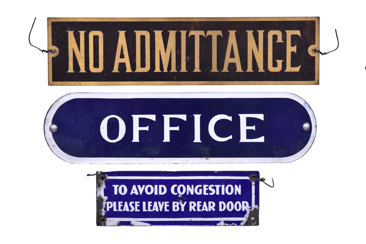 3126 - Trio of Railroad Office Signs - Porcelain and Brass thumbnail