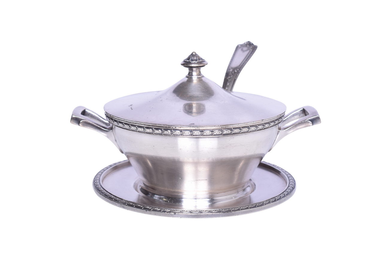 3175 - Wabash Railroad Silver Soup Tureen Bowl w/ Lid, Under-liner Tray, and Serving Ladle thumbnail