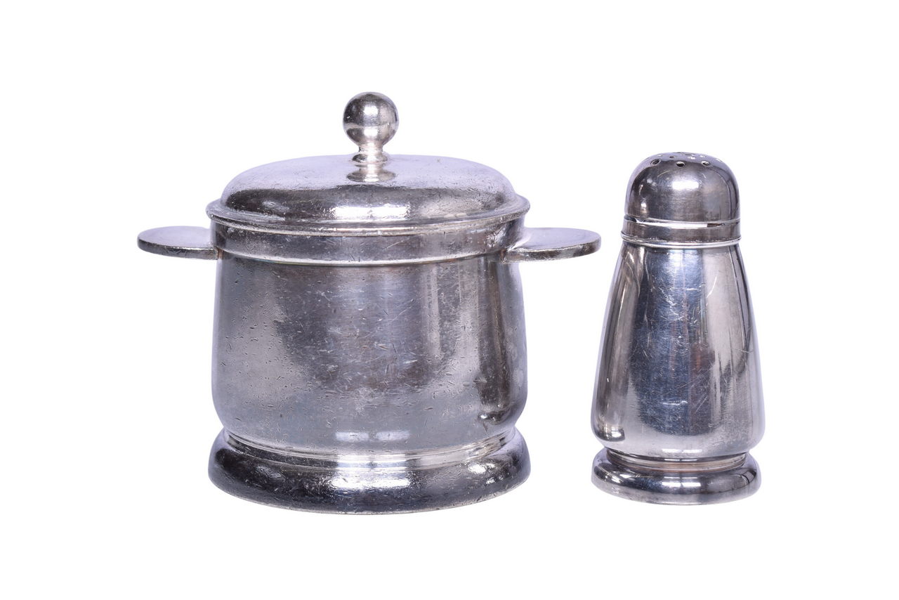 3193 - International Silver Lackawanna Railroad Sugar Bowl w/ Lid and Salt Shaker thumbnail