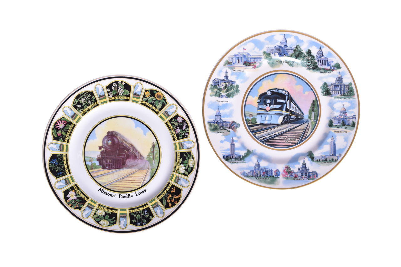 3247 - Pair of Missouri Pacific Lines Railroad China Service Plates - State Flowers and State Capitols Diesel Pattern thumbnail