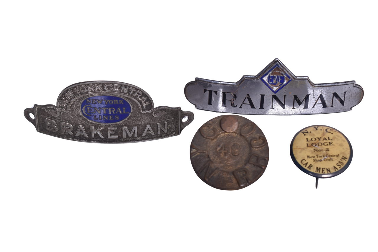 3274 - New York Central and Erie Railroad Cap Badges, Property Plate, and Pins thumbnail