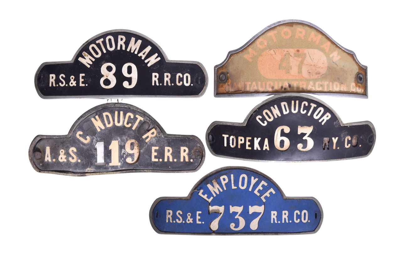 3286 - Five Traction Cap Badges - Auburn and Syracuse, Rochester, Syracuse, and Eastern, etc. thumbnail