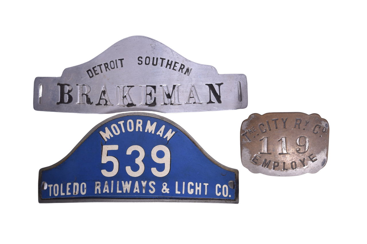 3288 - Three Traction Badges - City Ry. Co, Toledo Railways & Light Motorman, Detroit Southern thumbnail