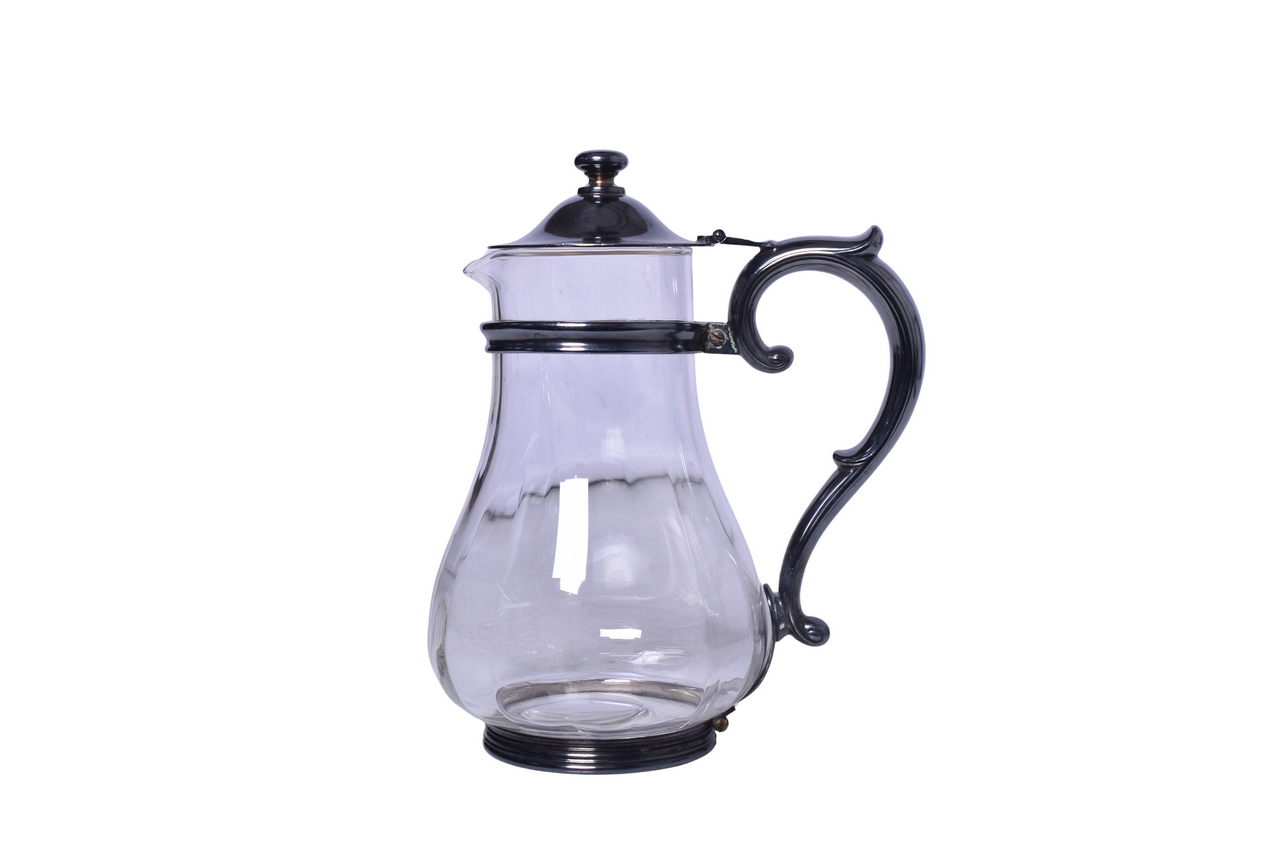 3381 - Atchison, Topeka and Santa Fe Railroad Glass Pitcher w/ Silver Frame thumbnail