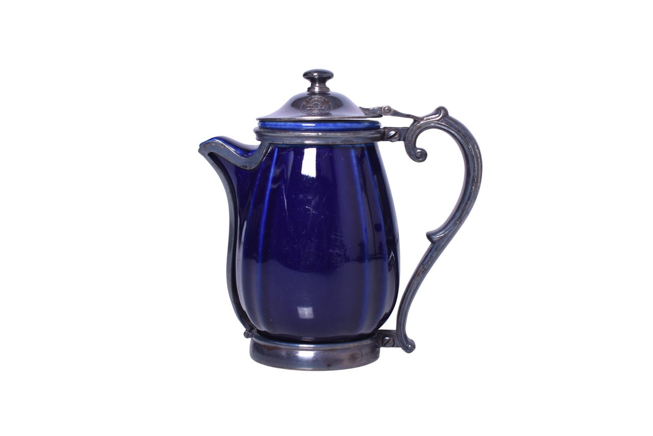 3443 - Reed & Barton Southern Pacific Lines Railroad Cobalt Blue China Coffee Pot w/ Silver Frame thumbnail
