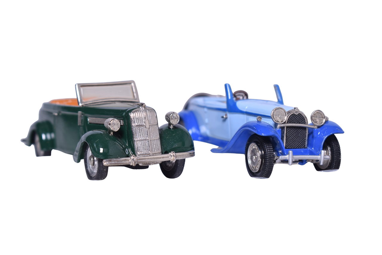 124 - Pair of Tin Wizard 1930s Cars - 1938 Opel Super 8 and Bugatti 50 Cabriolet thumbnail